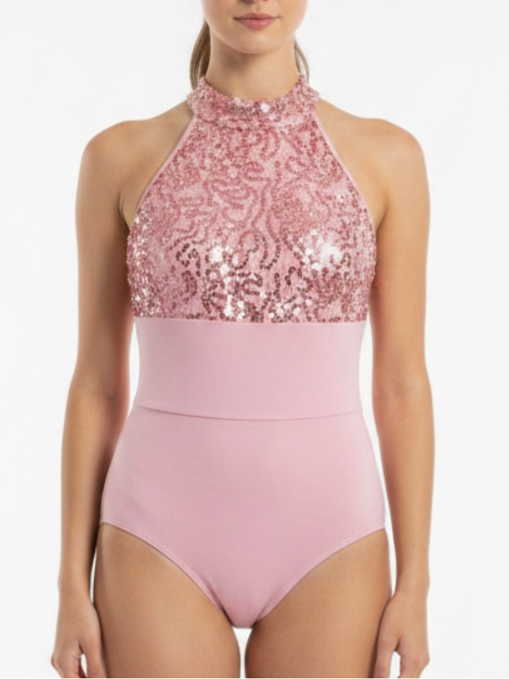 Pink Sequin Halter Bodysuit